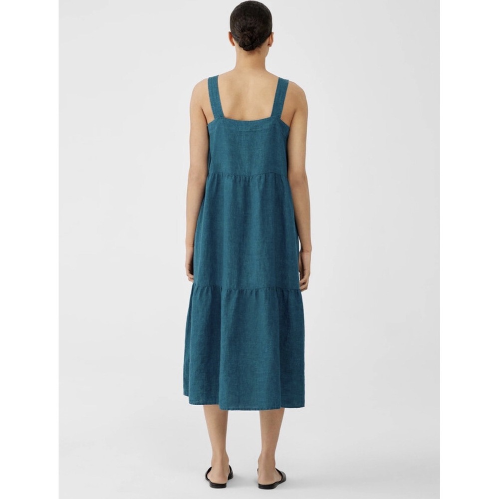 Eileen Fisher Washed Organic Linen Delave Tiered Reef Dress Size XS Minimalist - Picture 4 of 12